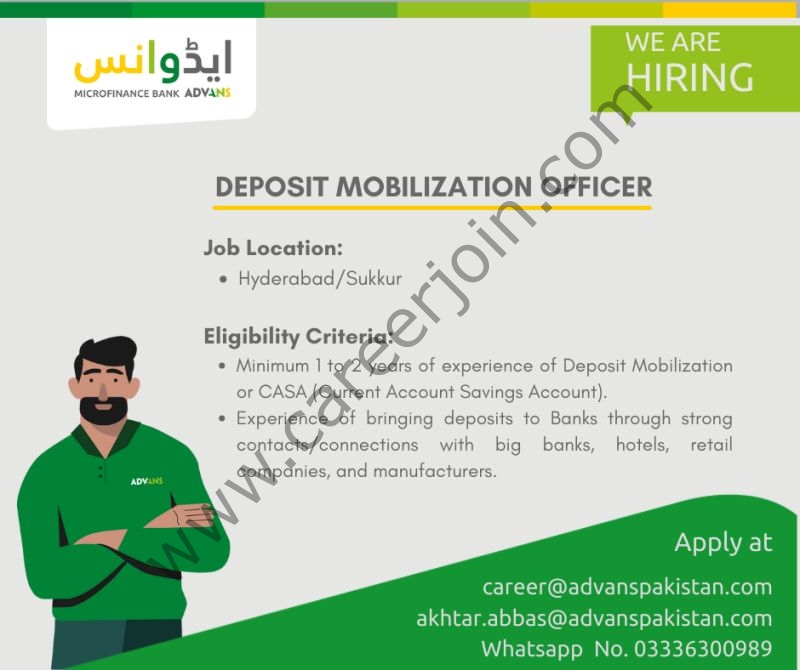 Advans Pakistan Microfinance Bank Limited Jobs Deposit Mobilization Officer 01