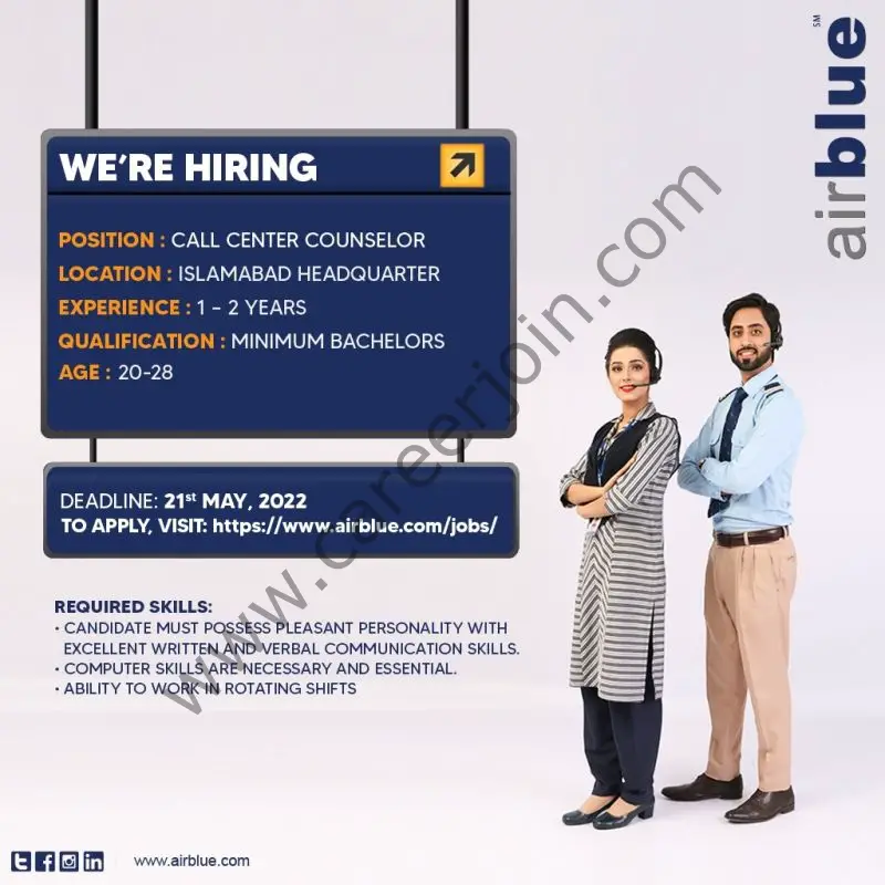 AirBlue Pakistan Jobs Call Center Counselor 01 