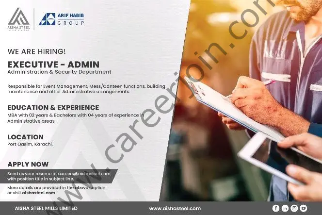 Aisha Steel Mills Limited ASML Jobs Executive Admin 01