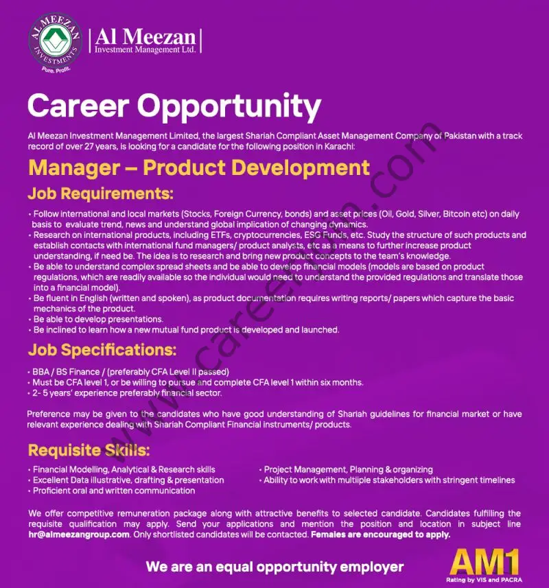 Al Meezan Investments Management Limited Jobs Manager Product Development 01