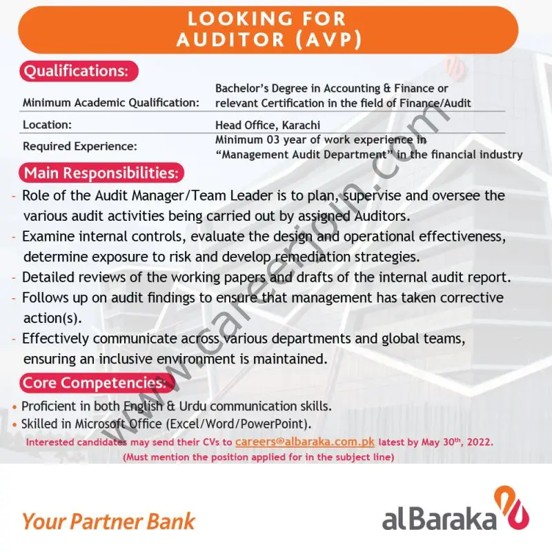 Albaraka Bank Pakistan Limited Jobs Auditor AVP 01