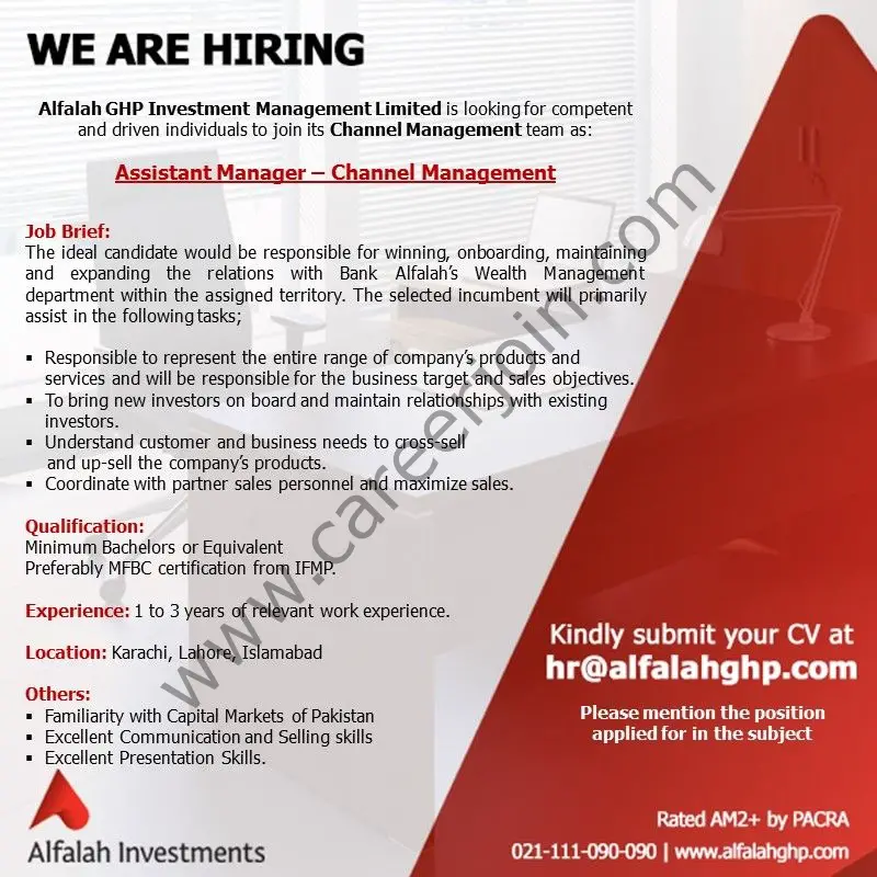 Alfalah GHP Investments Management Limited Jobs Assistant Manager Channel Management 01