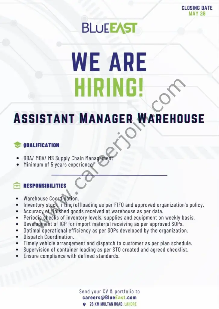 BlueEast Pvt Ltd Jobs Assistant Manager Warehouse 01