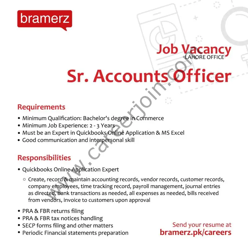 Bramerz Pakistan Jobs Senior Accounts Officer 01
