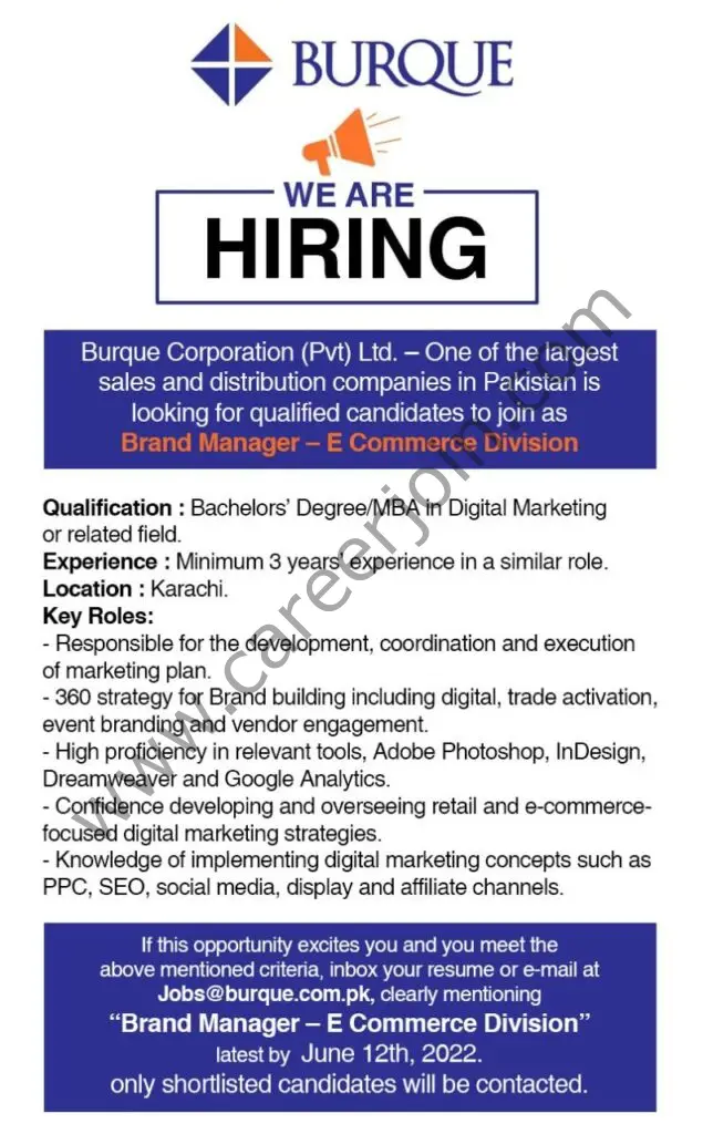Burque Corporation Pvt Ltd Jobs Brand Manager 01