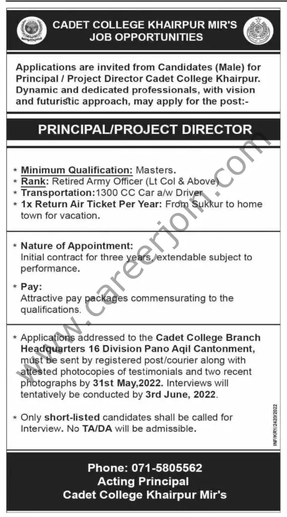 Cadet College Khairput Mirs Jobs 18 May 2022 Dawn 01