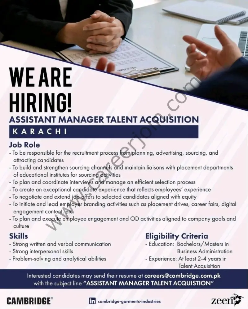 Cambridge Garments Pvt Ltd Jobs Assistant Manager Talent Acquisition 01