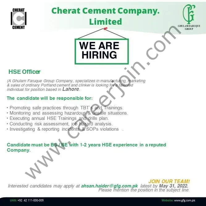 Cherat Cement Company Limited Jobs HSE Officer 01