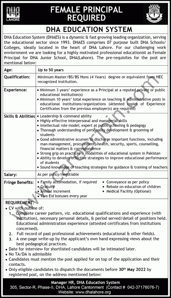 DHA Education Systems DHAES Jobs 15 May 2022 Tribune Express1
