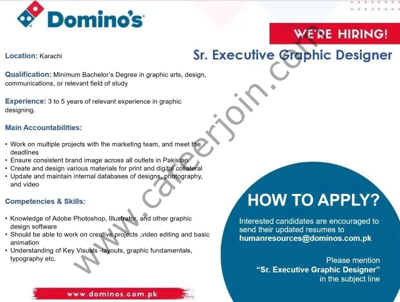 Domino's Pizza Pakistan Jobs Senior Executive Graphic Designer 01