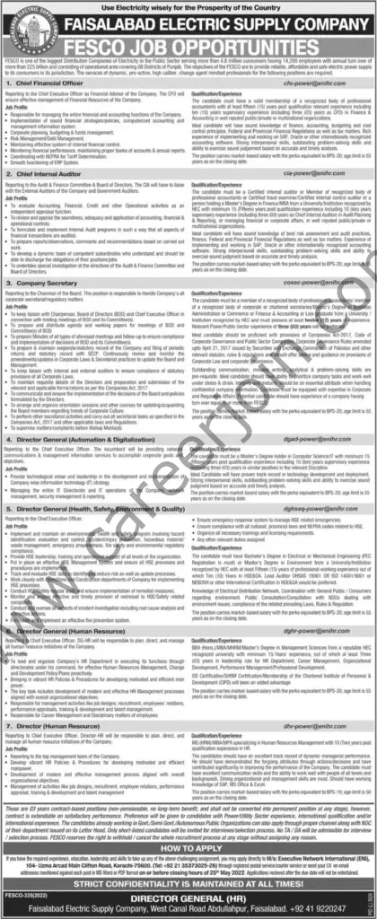 Faisalabad Electric Supply Company Limited FESCO Jobs 08 May 2022 Jang 01