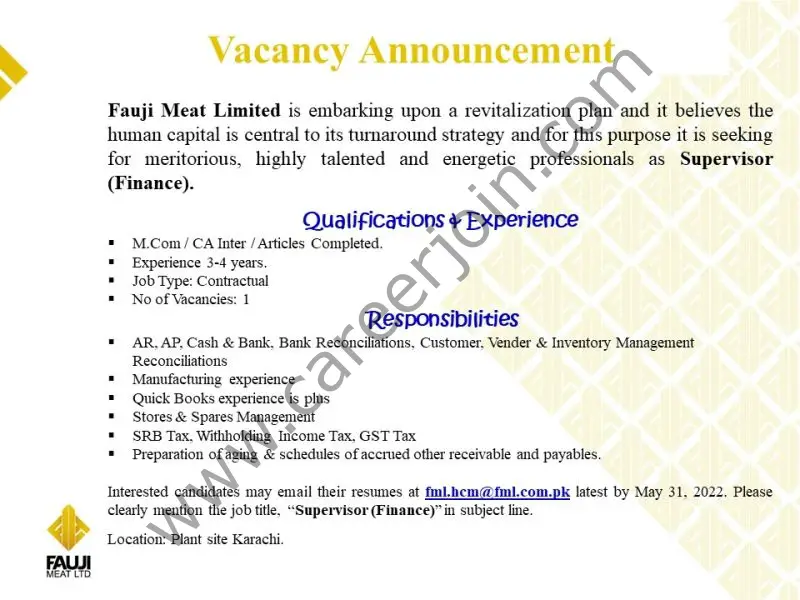 Fauji Meat Limited FML Jobs May 2022 01