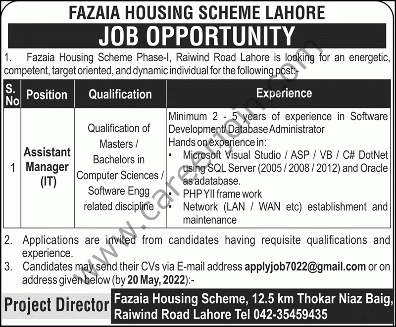 Fazaia Housing Scheme Lahore Jobs 15 May 2022 Nawaiwaqt1