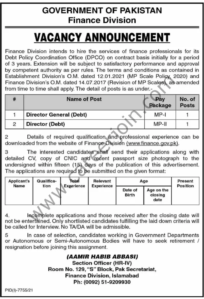 Finance Division Govt of Pakistan Jobs 08 May 2022 Dawn 01