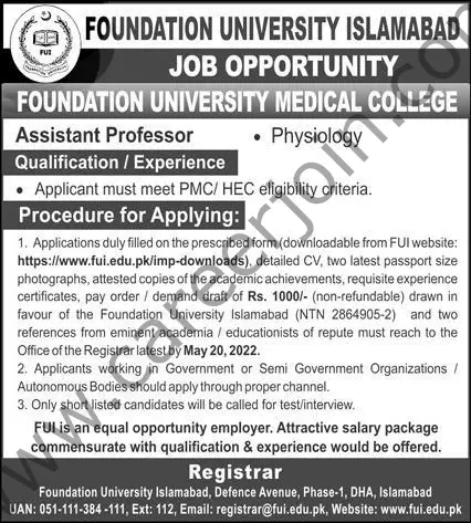 Foundation University Islamabad Jobs May 2022 02