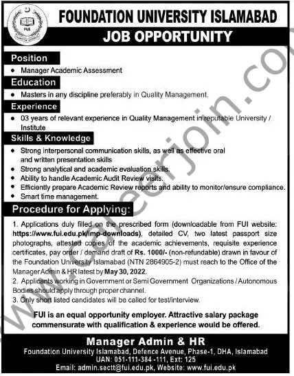 Foundation University Islamabad Jobs May 2022 01