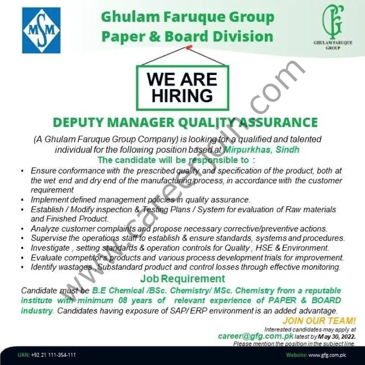 Ghulam Faruque Group Jobs Deputy Manager Quality Assurance 01
