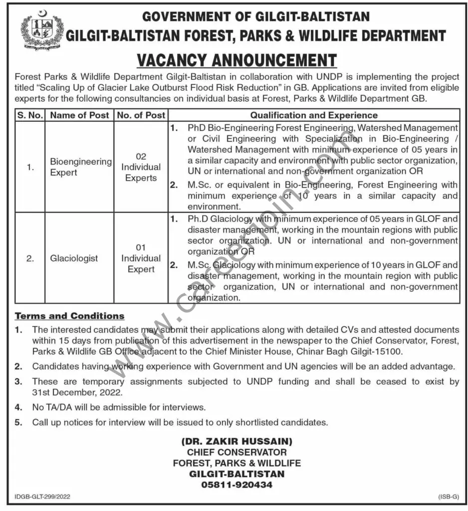 Gilgit Baltistan Forest Parks _ Wildife Dept Jobs 19 May 2022 Dawn 01