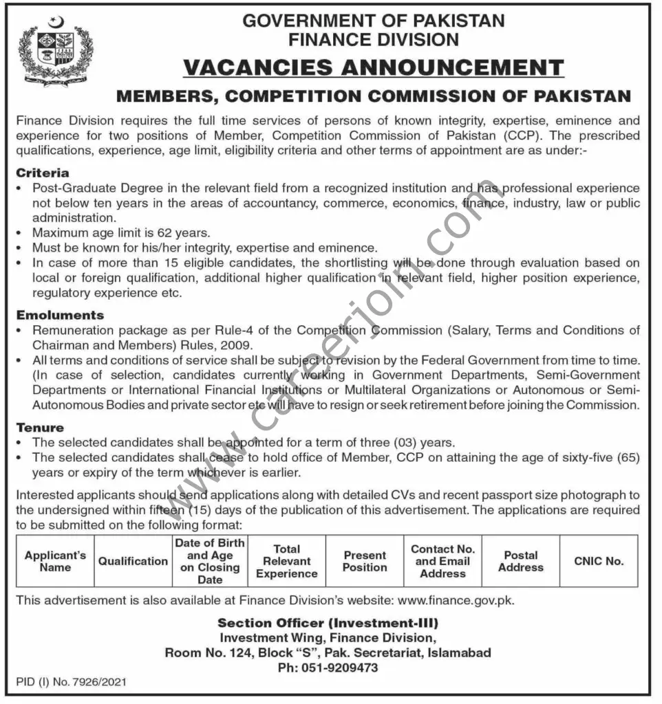 Govt Of Pakistan Finance Division Jobs 15 May 2022 Dawn 1