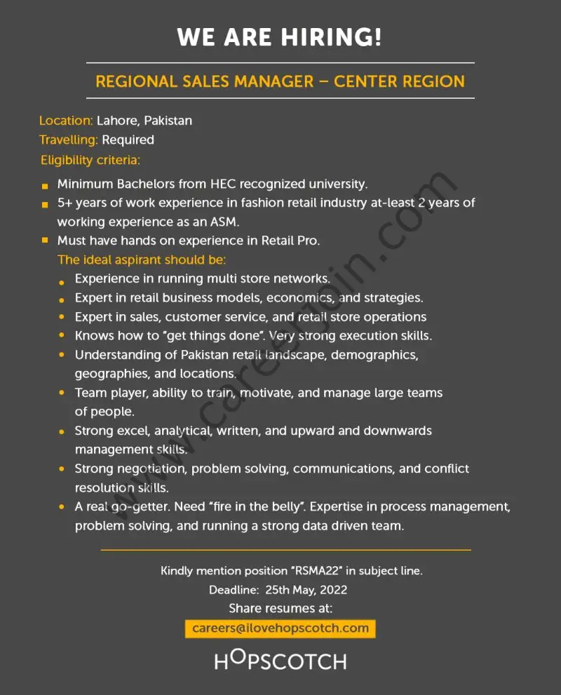 Hopscotch Pakistan Jobs Regional Sales Manager 01