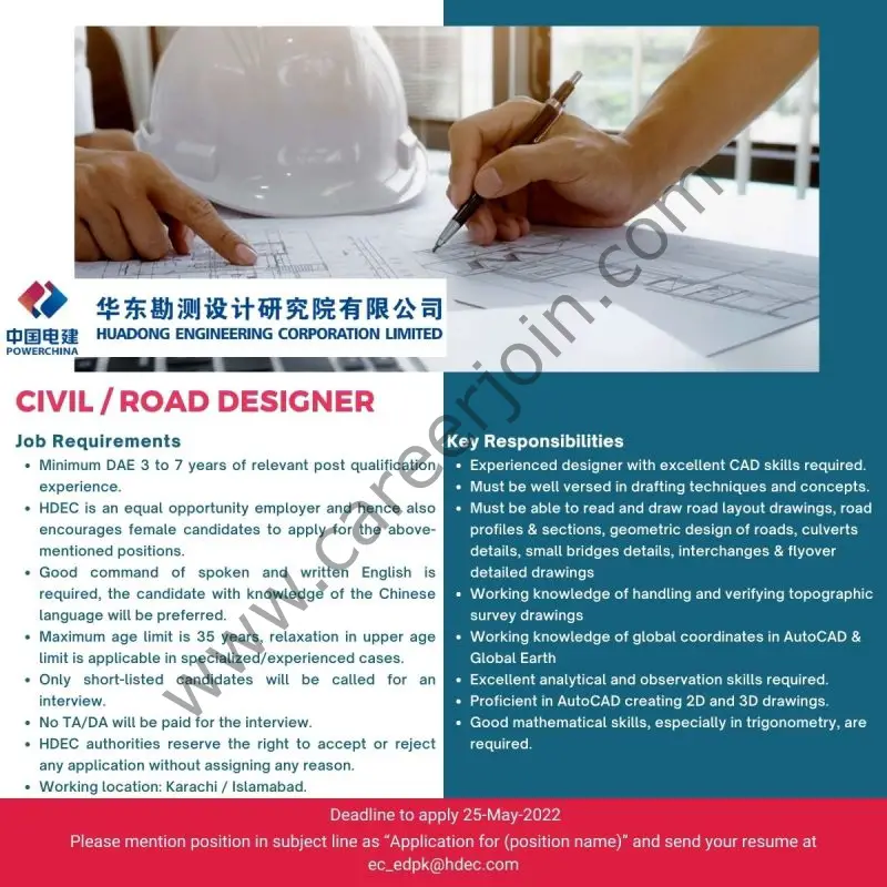 Huadong Engineering Corporation Limited Jobs Civil / Road Designer 01