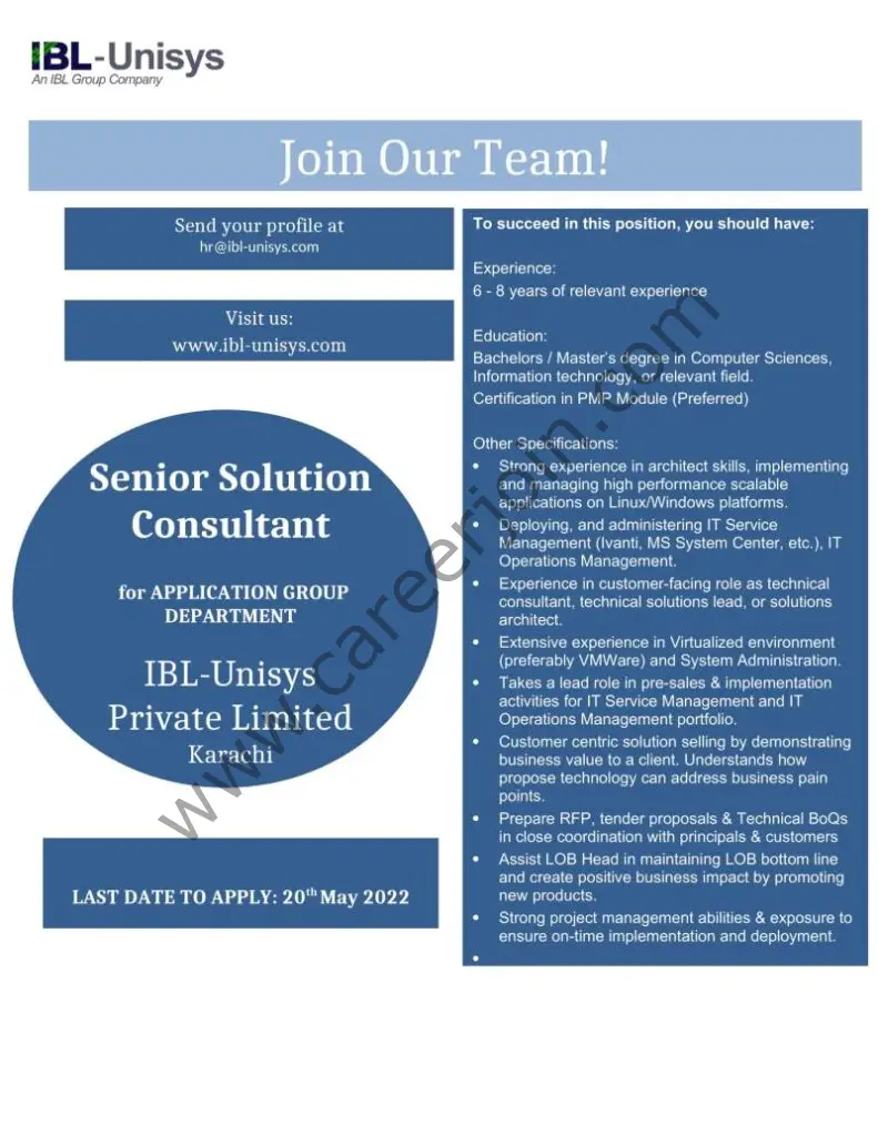 IBL Unisys Jobs Senior Solution Consultant 01