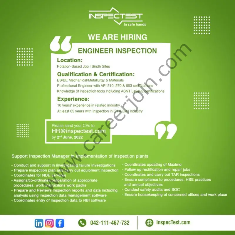 InspecTest Pvt Ltd Jobs Engineer Inspection 01