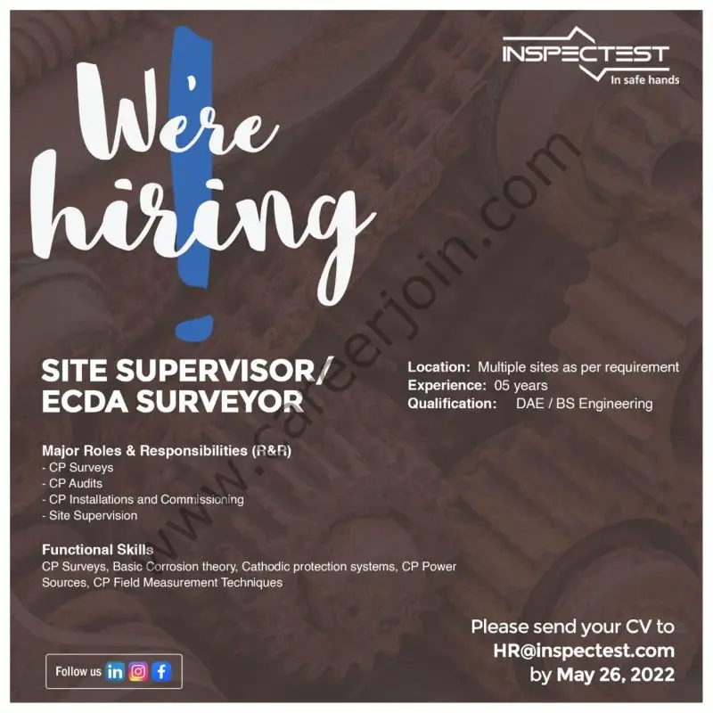 InspecTest Pvt Ltd Jobs Site Supervisor / ECDA Surveyor 01