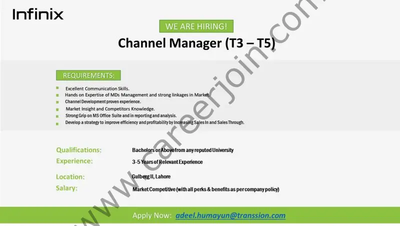 Infinix Mobile Pakistan Jobs Channel Manager 01