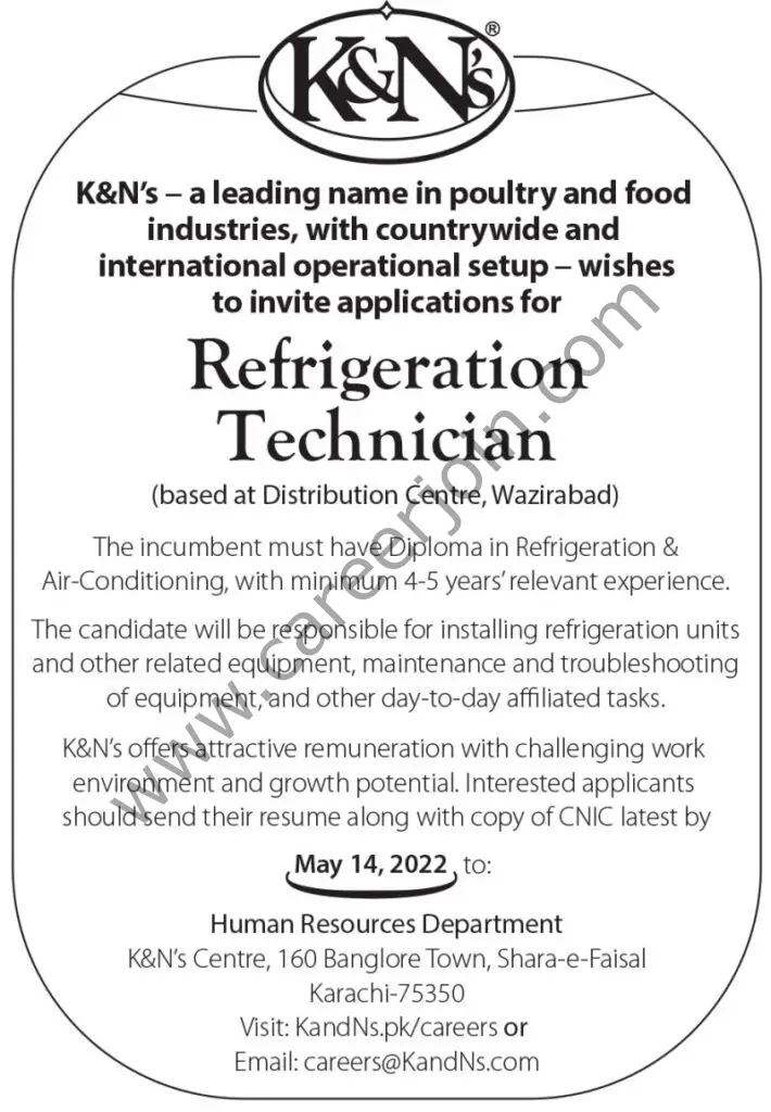 K&N's Pakistan Jobs Refrigeration Technician 01