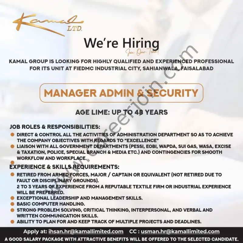 Kamal Limited Jobs Manager Admin & Security 01