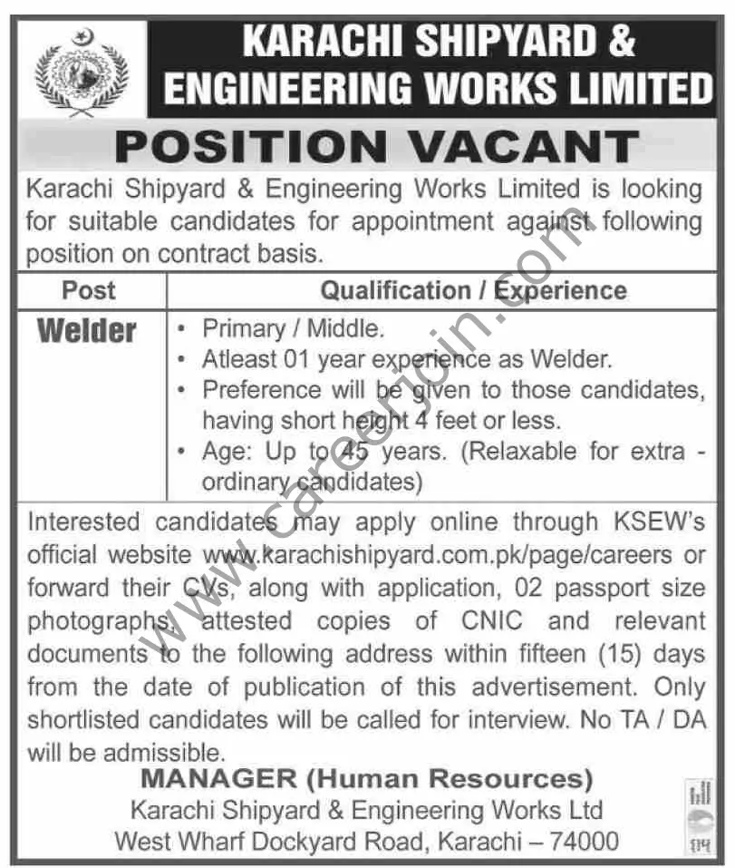 Karachi Shipyard & Engineering Works Ltd KS&EWL Jobs 01 May 2022 Dawn 01 1