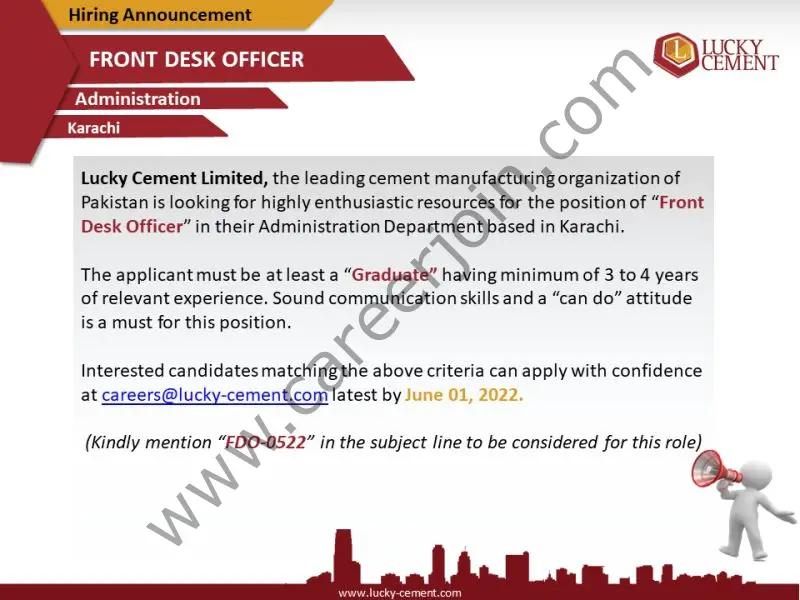 Lucky Cement Limited Jobs Front Desk Officer 01