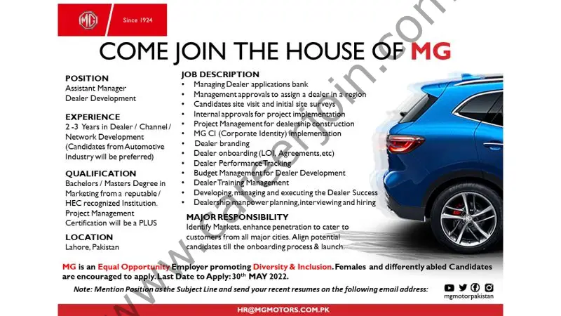 MG Motors Jobs May 2022 02