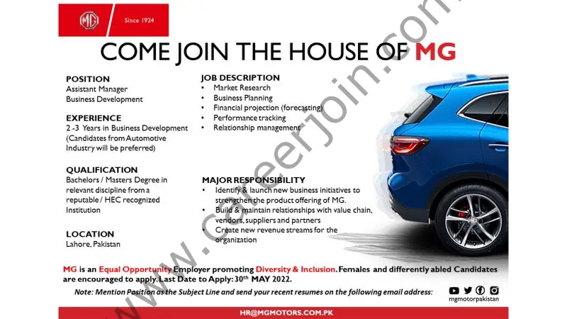 MG Motors Jobs May 2022 01