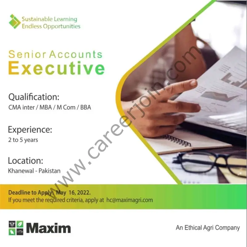 Maxim Agri Pvt Ltd Jobs Senior Accounts Executive 01