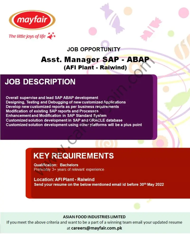 Mayfair Pakistan Jobs Assistant Manager SAP- ABAP 01