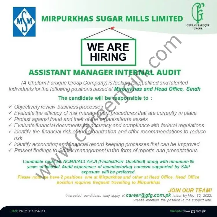 Mirpurkhas Sugar Mills Limited Jobs Assistant Manager Internal Audit 021