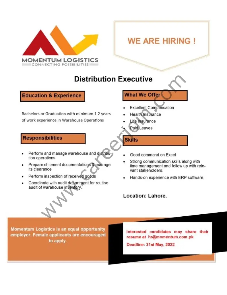 Momentum Logistics Jobs Distribution Executive 01
