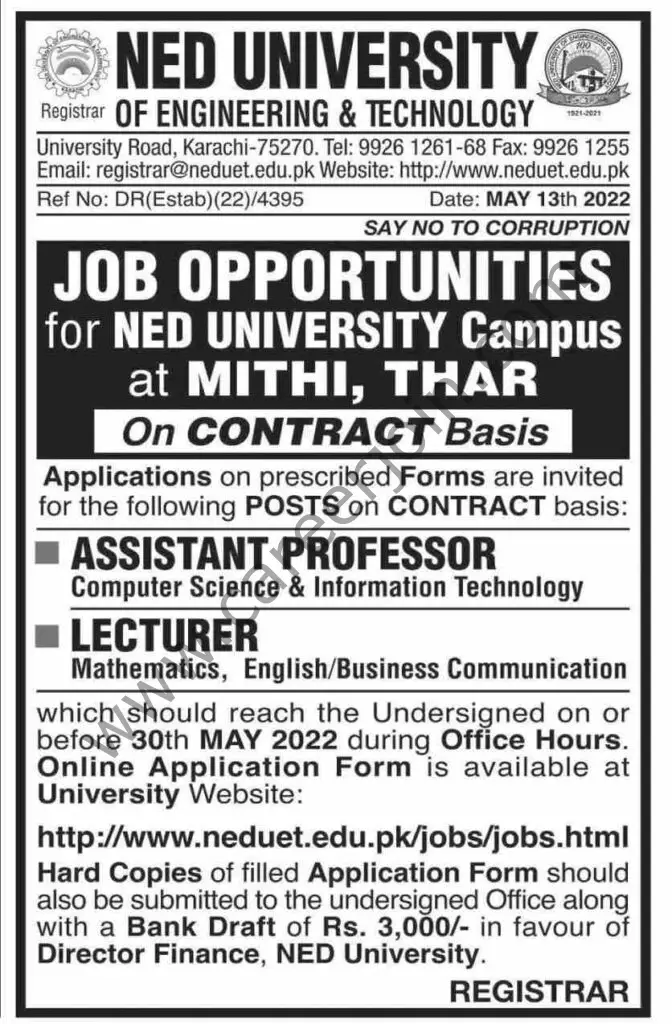NED University Of Engineering & Technology Jobs 15 May 2022 Dawn 3