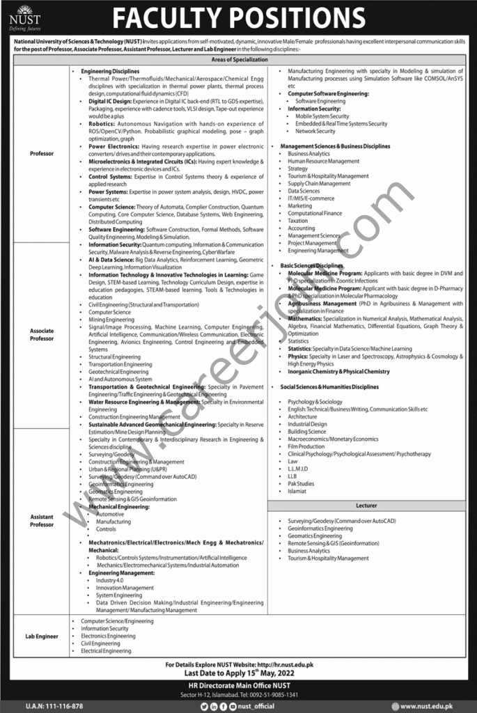 National University of Sciences & Technology NUST Jobs May 2022 01