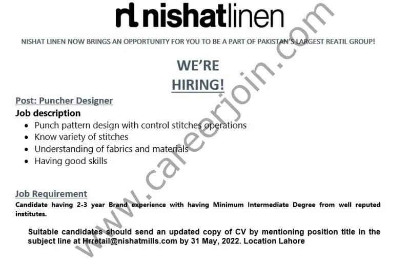 Nishat Linen NL Jobs Designers 02