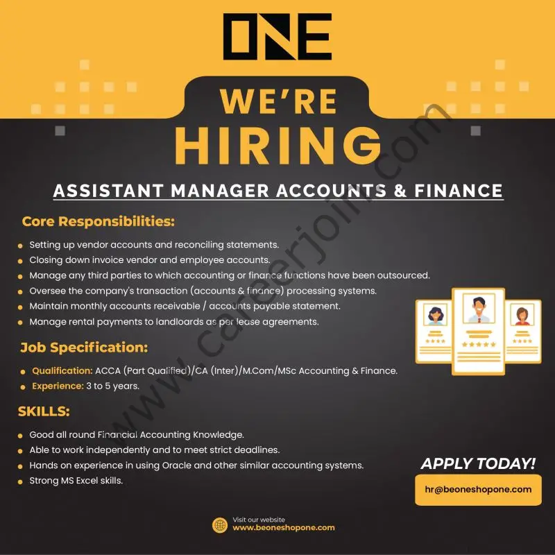 One Life Apparel Pvt Ltd Jobs Assistant Manager Accounts & Finance 01