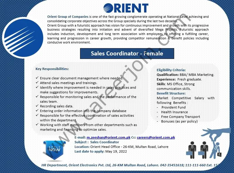 Orient Group Of Companies Jobs Sales Coordinator 01