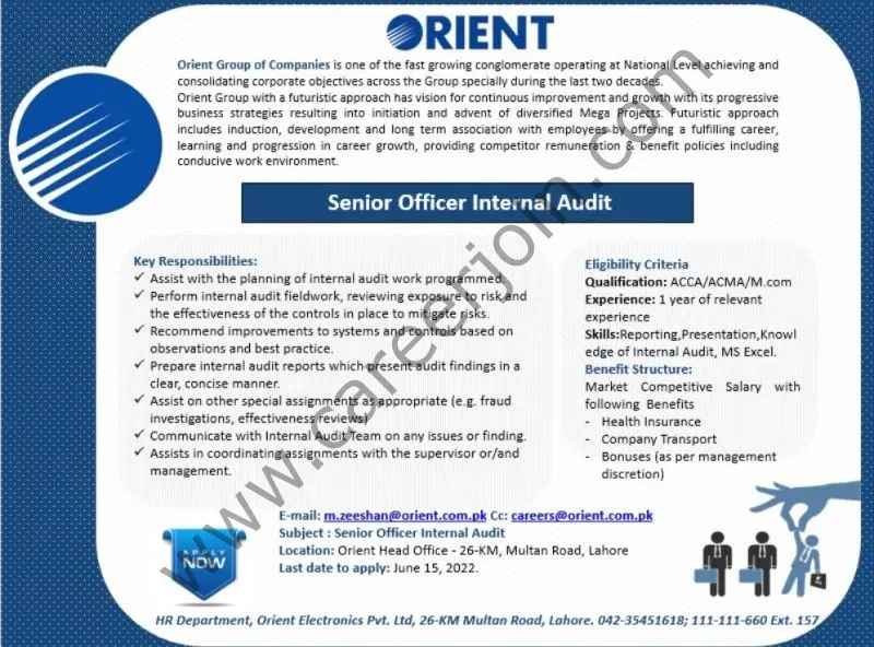Orient Group Of Companies Jobs Senior Officer Internal Audit 01