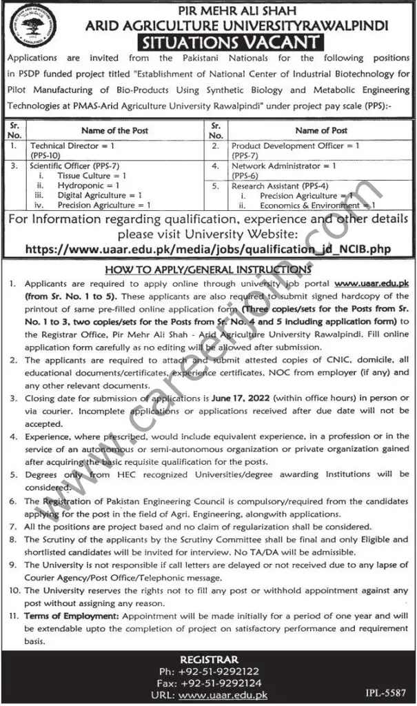 Pir Mehr Ali Shah ARID Agriculture University Rawalpindi Jobs 29 May 2022 Express Tribune 1