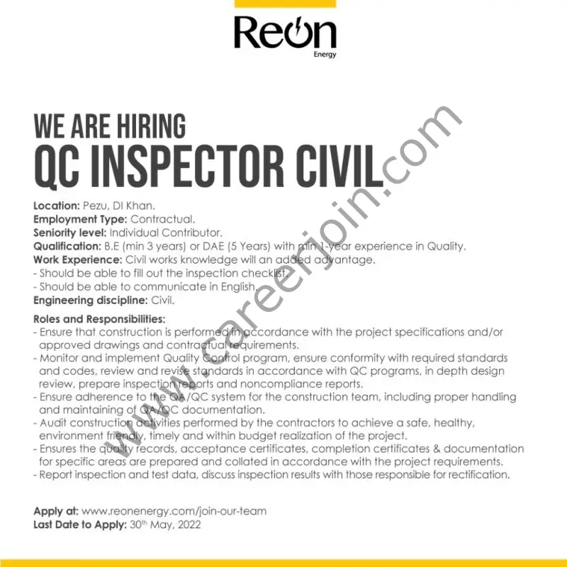 Reon Energy Limited Jobs QC Inspector Civil 01