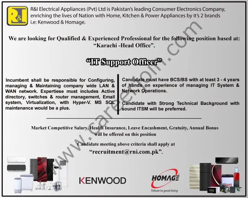 R&I Electrical Appliances Pvt Ltd Jobs IT Support Officer 01