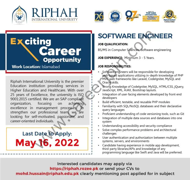 Riphah International University Jobs Software Engineer 01