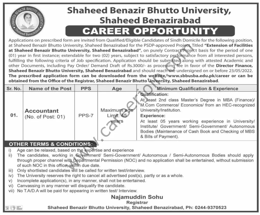 Shaheed Benazir Bhutto University Jobs Accountant 01